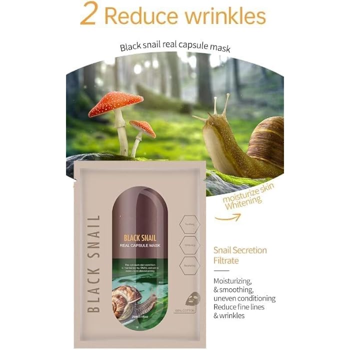 MASK Skin Collection Facial Sheet Masks - Unscented Caviar Essence Spa Masks Packed w/Omega-3s - Nourish, Revitalize & Hydrate Your - Suitable for All Type-black snail - Image 2